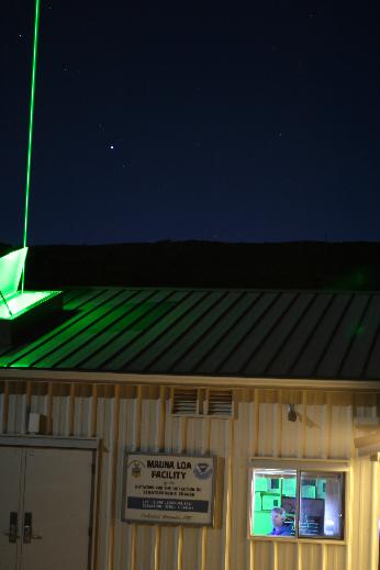 Dr. John Barnes conducts a lidar session at the Mauna Loa Observatory.